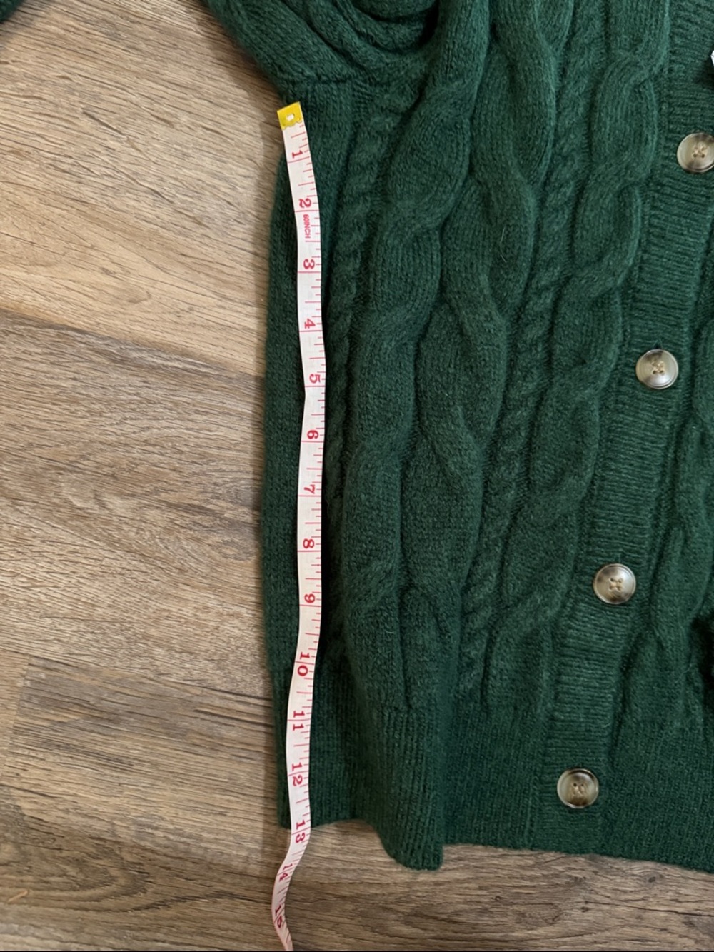 LOFT Dark Green Cable-Knit Button Cardigan - Picture 3 of 3